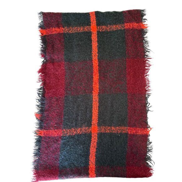 LOOK Buffalo Plaid Infinity Scarf One Size Red Neon Orange Plaid Acrylic - Picture 8 of 11